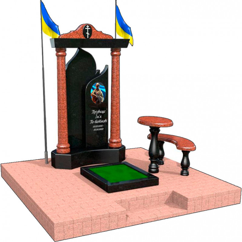 Сучасний пам'ятник із флагштоками для військових на могилу № 816428